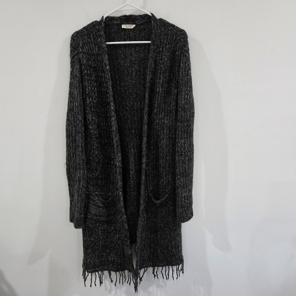 Cocogio Womens Long Cardigan Size Large Wool Mohair Fringe Graola Boho Western